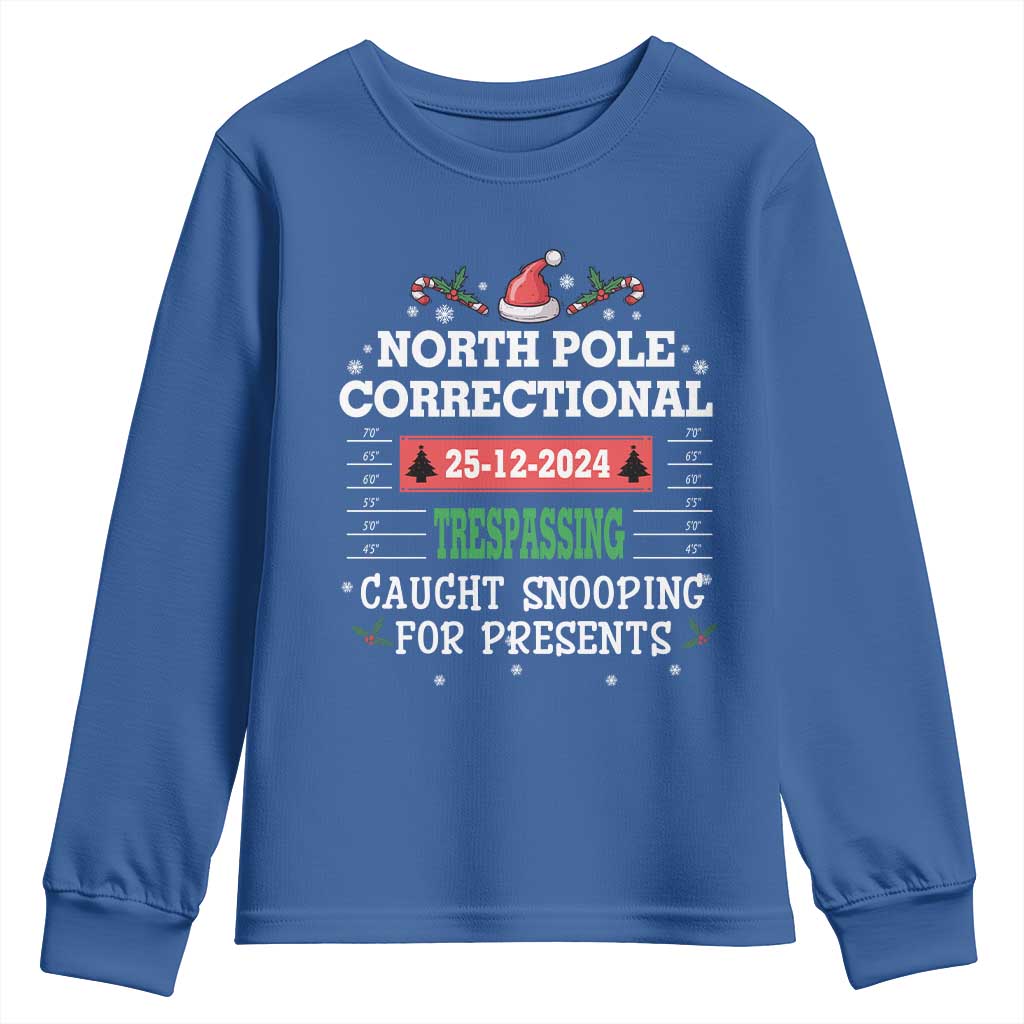 Funny Christmas Family Matching Youth Sweatshirt North Pole Correctional Trespassing TS09 Royal Blue Print Your Wear