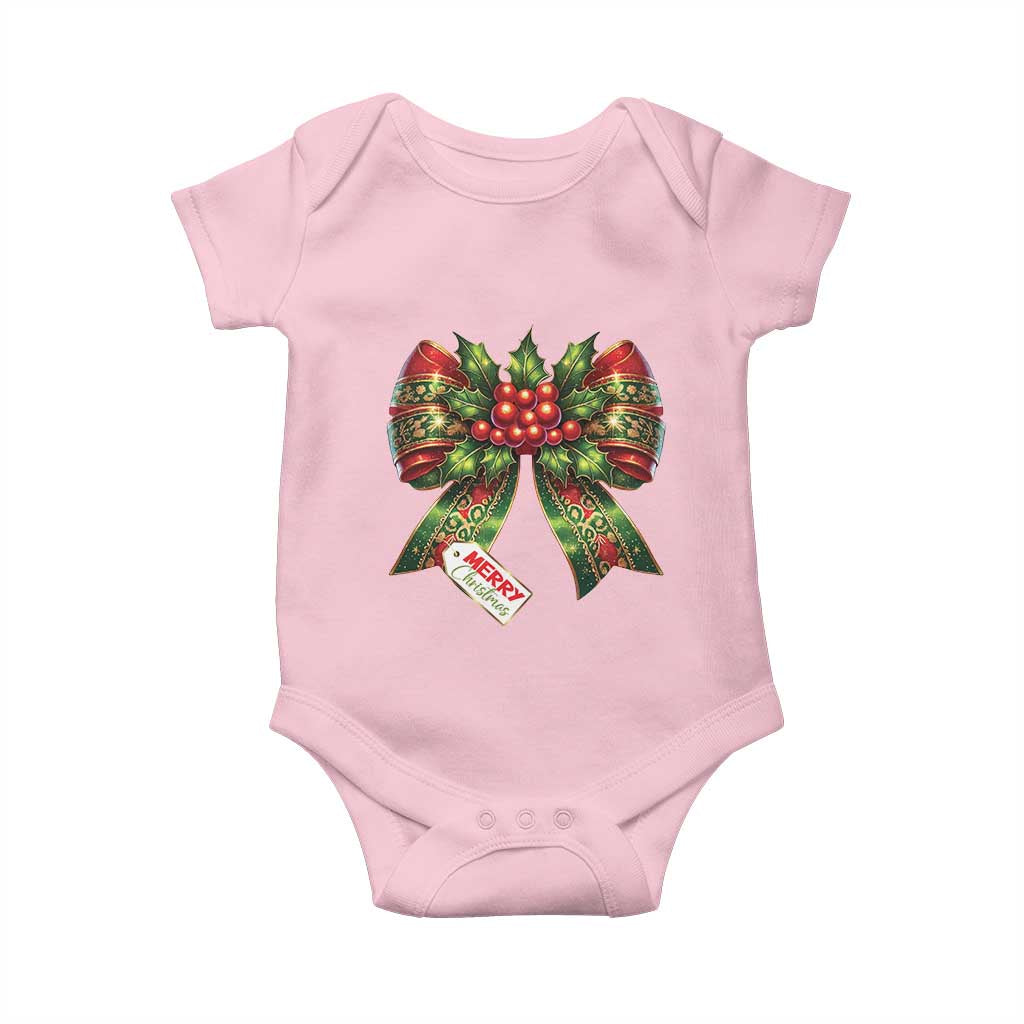 Funny Christmas Bow Present Costume Baby Onesie TS09 Light Pink Print Your Wear