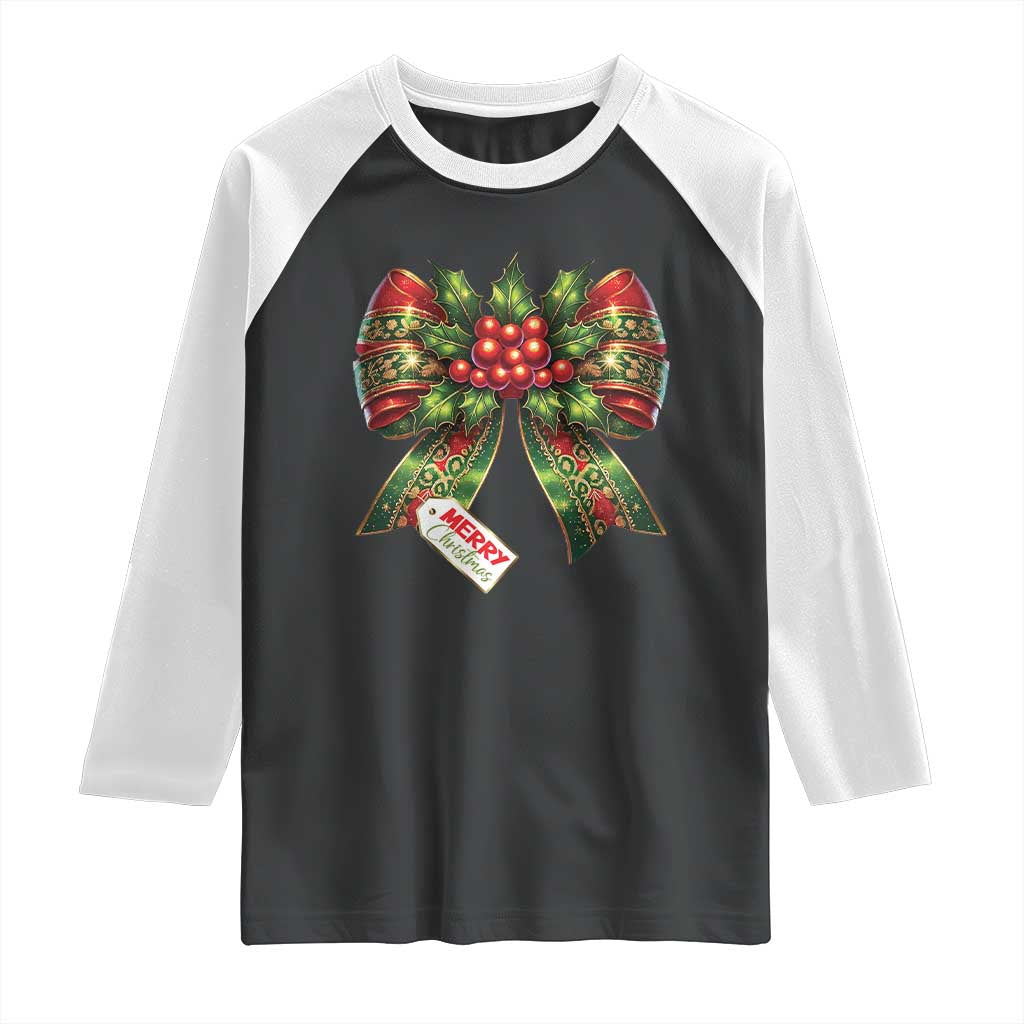 Funny Christmas Bow Present Costume Raglan Shirt TS09 Black White Print Your Wear