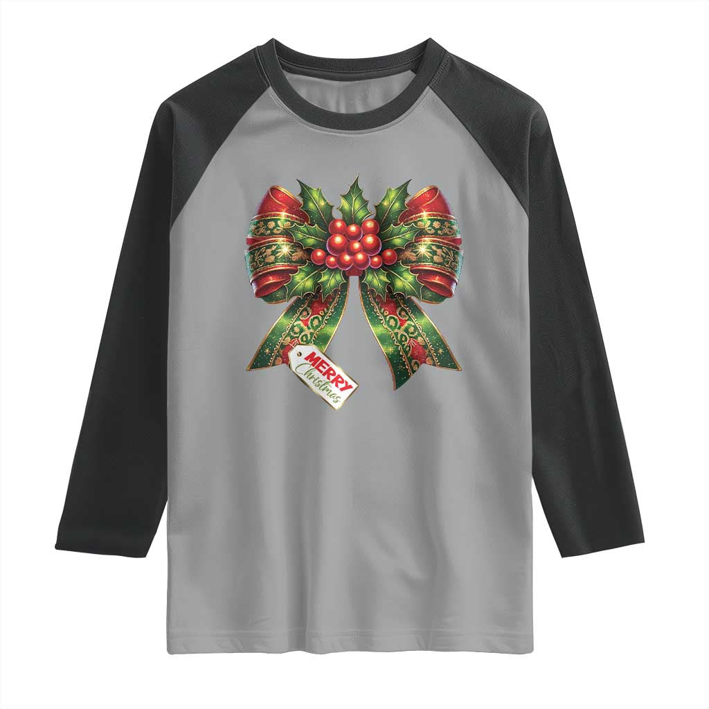 Funny Christmas Bow Present Costume Raglan Shirt TS09 Sport Gray Black Print Your Wear