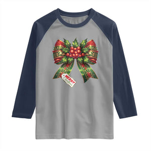 Funny Christmas Bow Present Costume Raglan Shirt TS09 Sport Gray Navy Print Your Wear