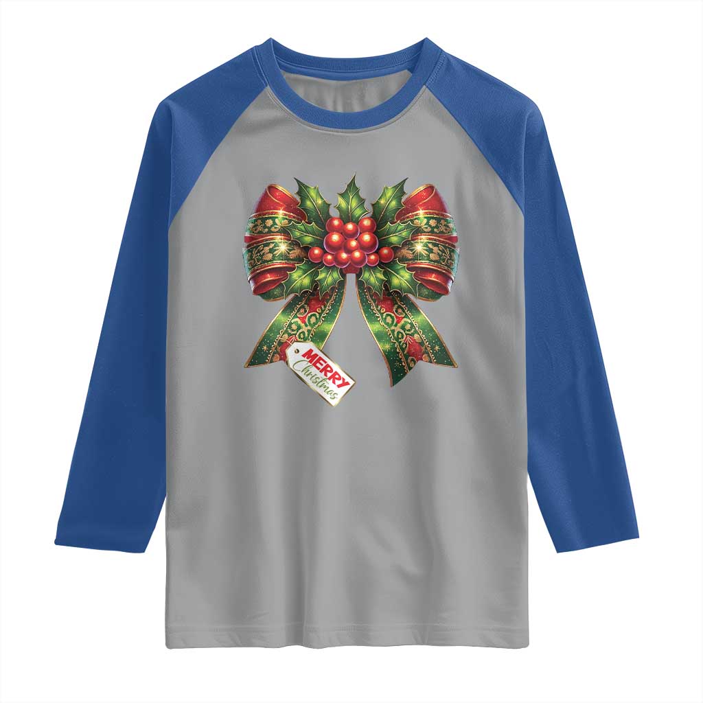 Funny Christmas Bow Present Costume Raglan Shirt TS09 Sport Gray Royal Print Your Wear