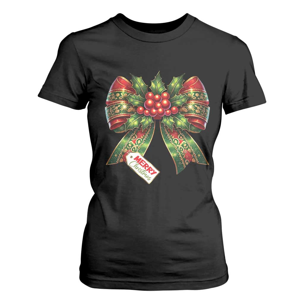Funny Christmas Bow Present Costume T Shirt For Women TS09 Black Print Your Wear