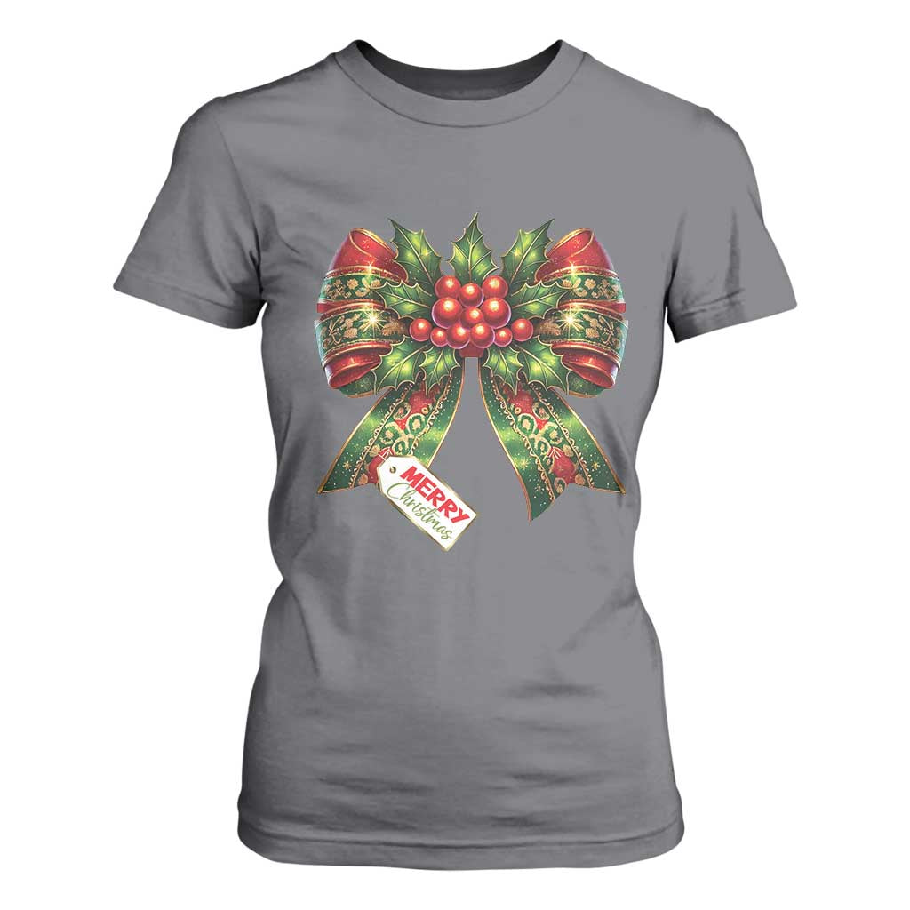 Funny Christmas Bow Present Costume T Shirt For Women TS09 Charcoal Print Your Wear