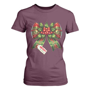 Funny Christmas Bow Present Costume T Shirt For Women TS09 Maroon Print Your Wear