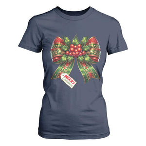 Funny Christmas Bow Present Costume T Shirt For Women TS09 Navy Print Your Wear