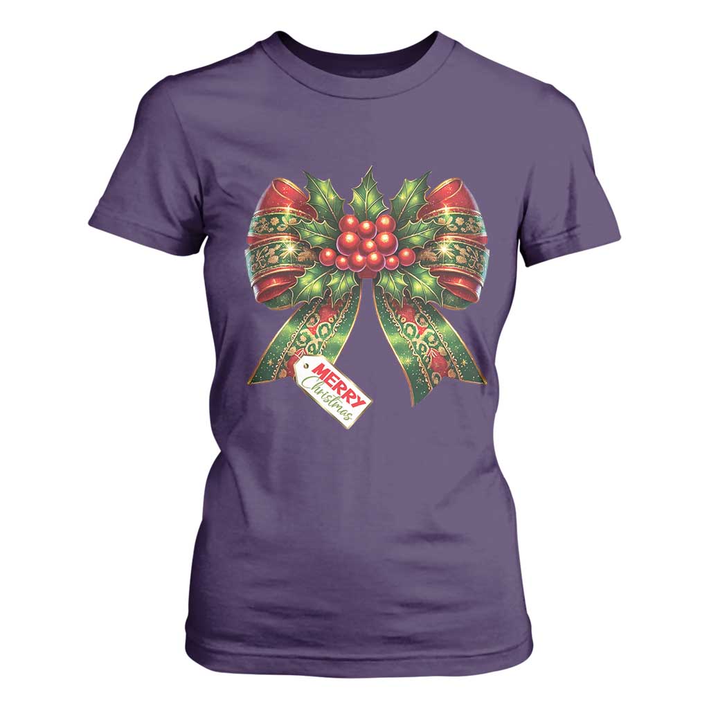 Funny Christmas Bow Present Costume T Shirt For Women TS09 Purple Print Your Wear