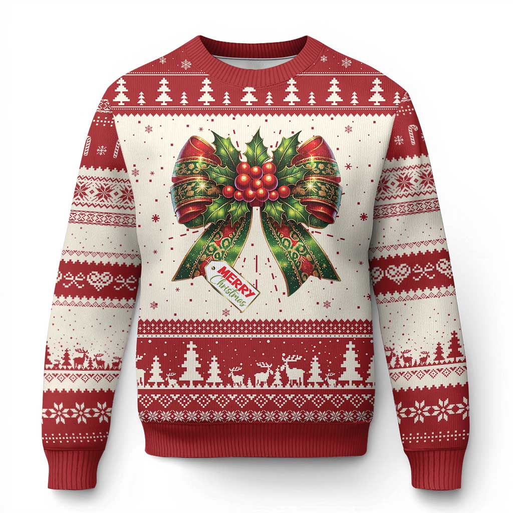 Funny Christmas Bow Present Costume Ugly Christmas Sweater TS09 Red Print Your Wear