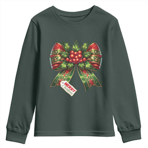 Funny Christmas Bow Present Costume Youth Sweatshirt TS09 Dark Forest Green Print Your Wear