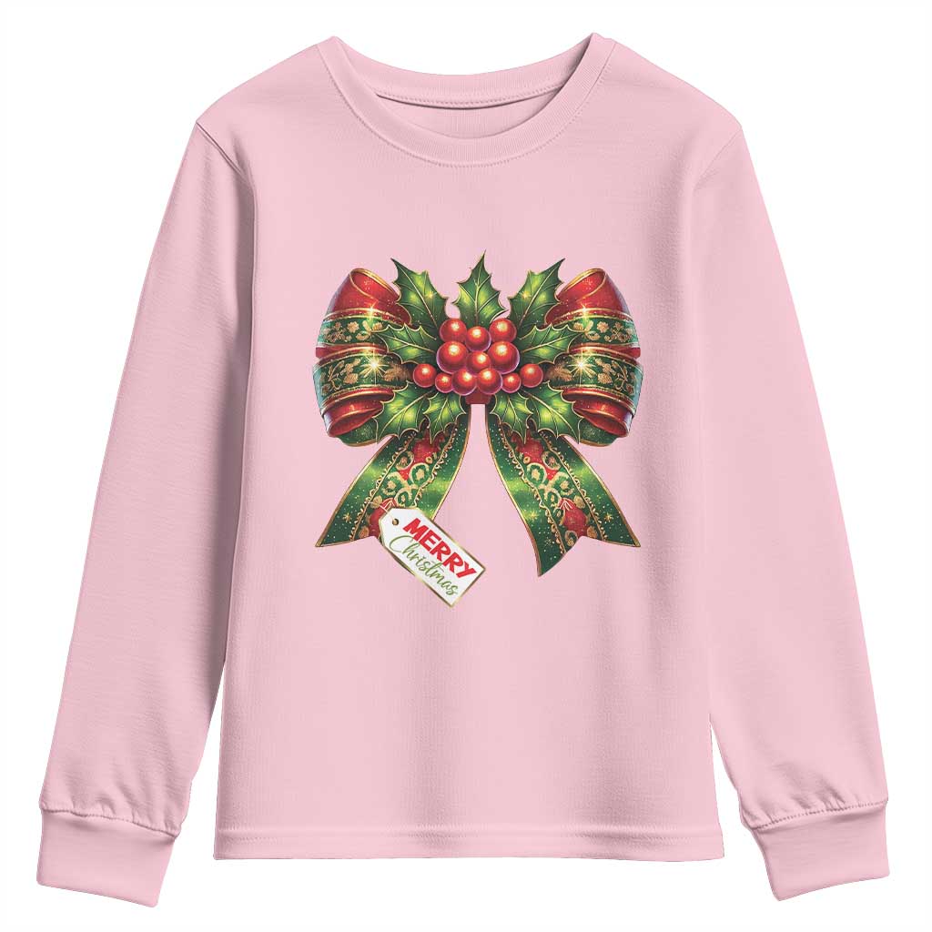 Funny Christmas Bow Present Costume Youth Sweatshirt TS09 Light Pink Print Your Wear