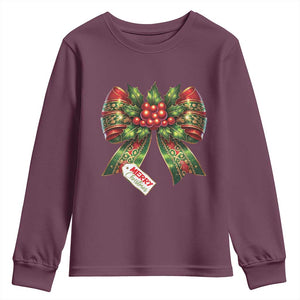 Funny Christmas Bow Present Costume Youth Sweatshirt TS09 Maroon Print Your Wear