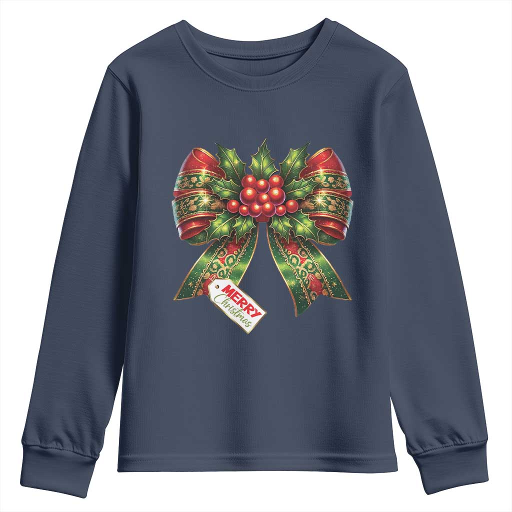 Funny Christmas Bow Present Costume Youth Sweatshirt TS09 Navy Print Your Wear