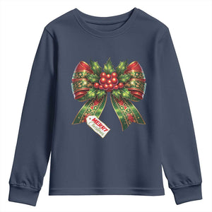 Funny Christmas Bow Present Costume Youth Sweatshirt TS09 Navy Print Your Wear