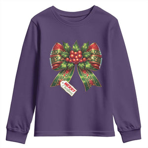 Funny Christmas Bow Present Costume Youth Sweatshirt TS09 Purple Print Your Wear