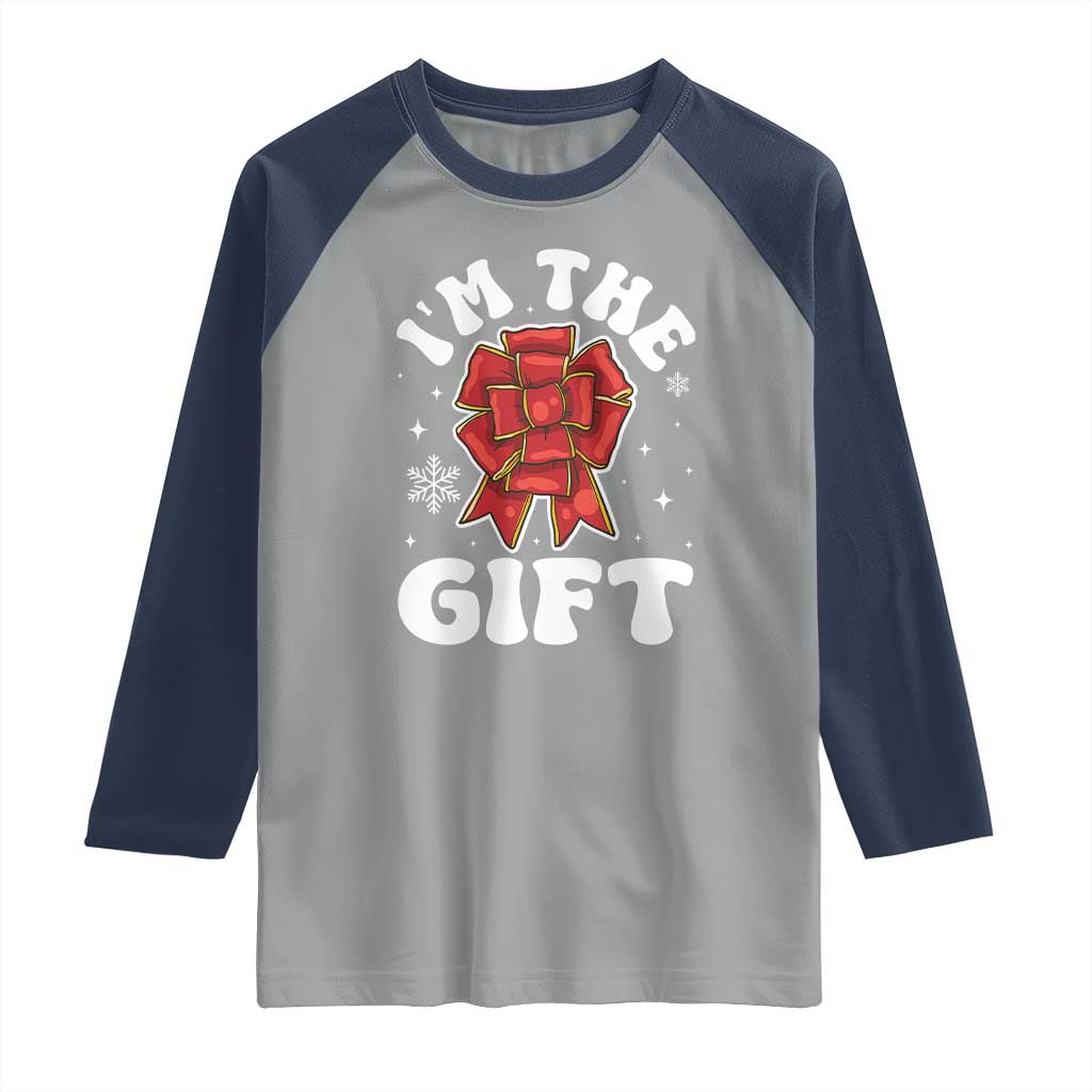 Funny Christmas Present Costume Raglan Shirt I Am The Gift TS09 Sport Gray Navy Print Your Wear