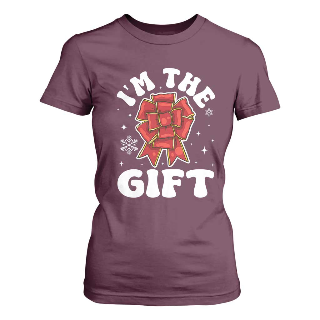 Funny Christmas Present Costume T Shirt For Women I Am The Gift TS09 Maroon Print Your Wear