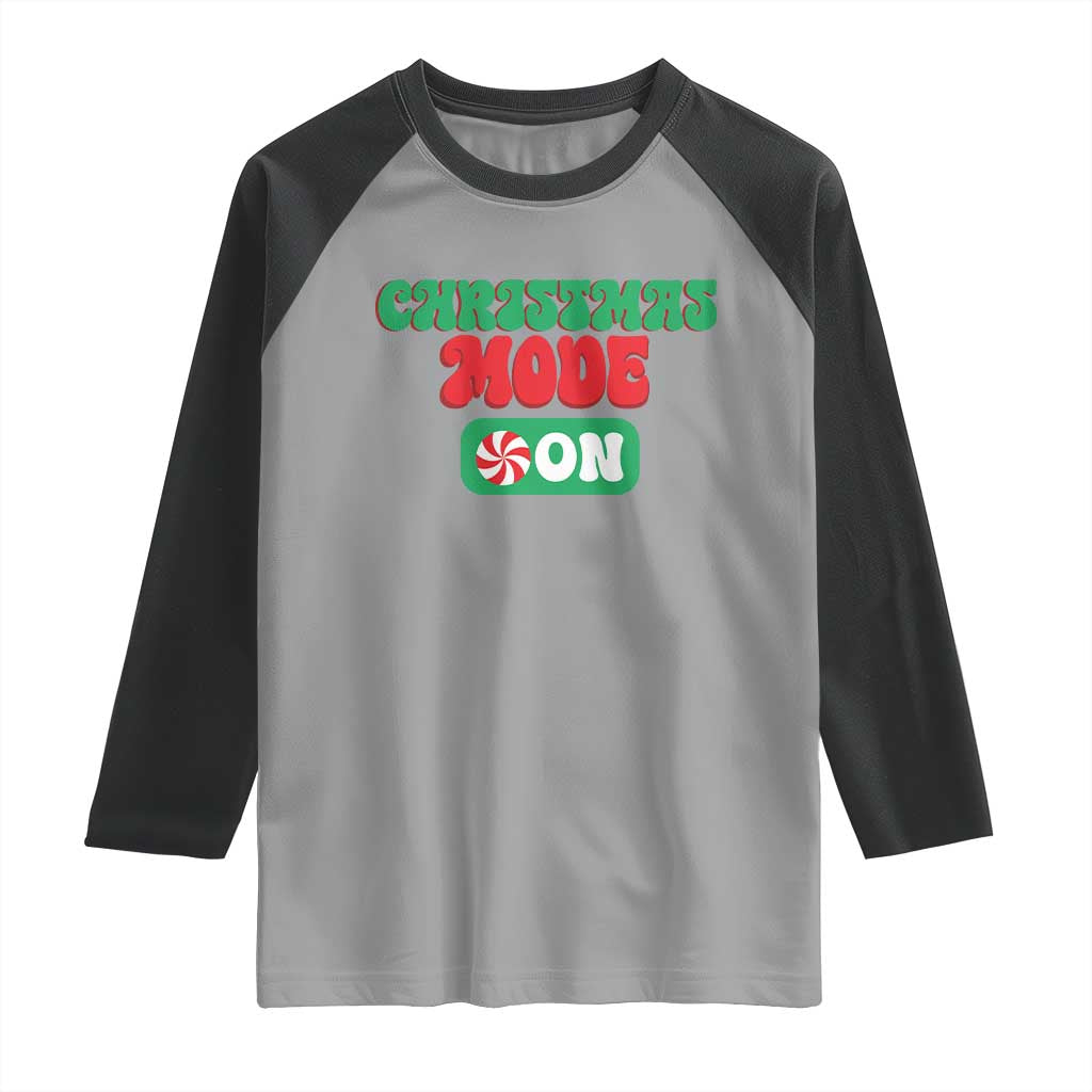 Funny Christmas Mode On Raglan Shirt TS09 Sport Gray Black Print Your Wear