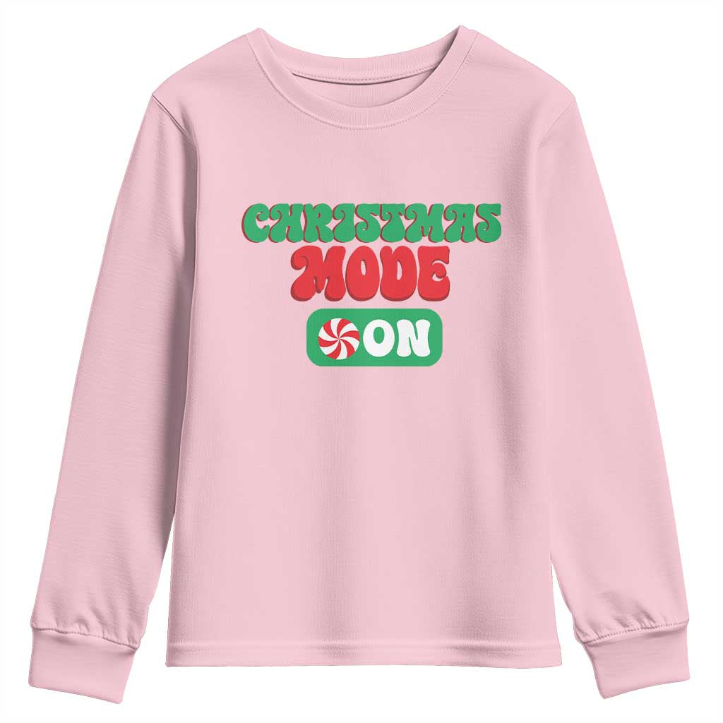 Funny Christmas Mode On Youth Sweatshirt TS09 Light Pink Print Your Wear