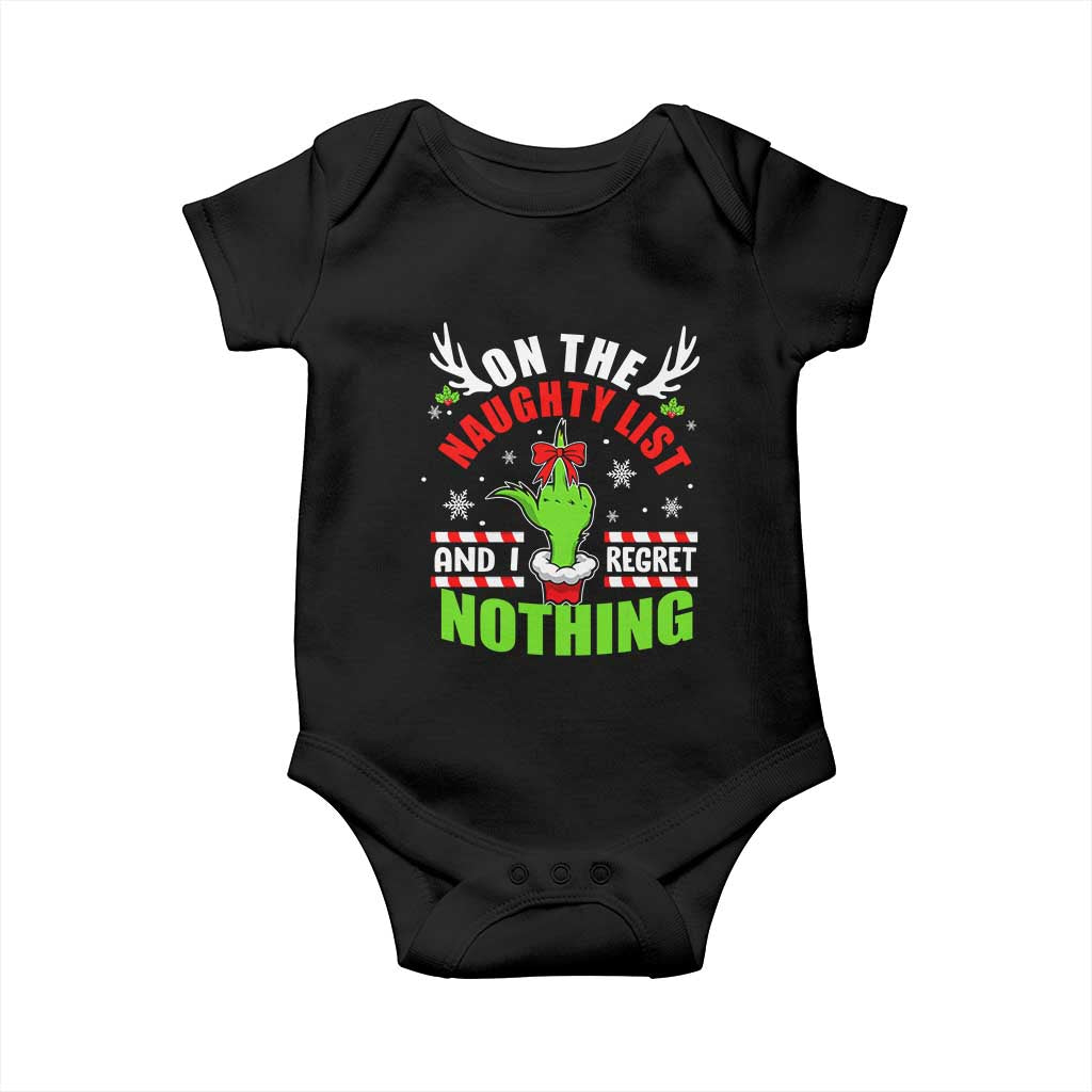 Funny Christmas Baby Onesie On The List Of Naughty And I Regret Nothing TS09 Black Print Your Wear