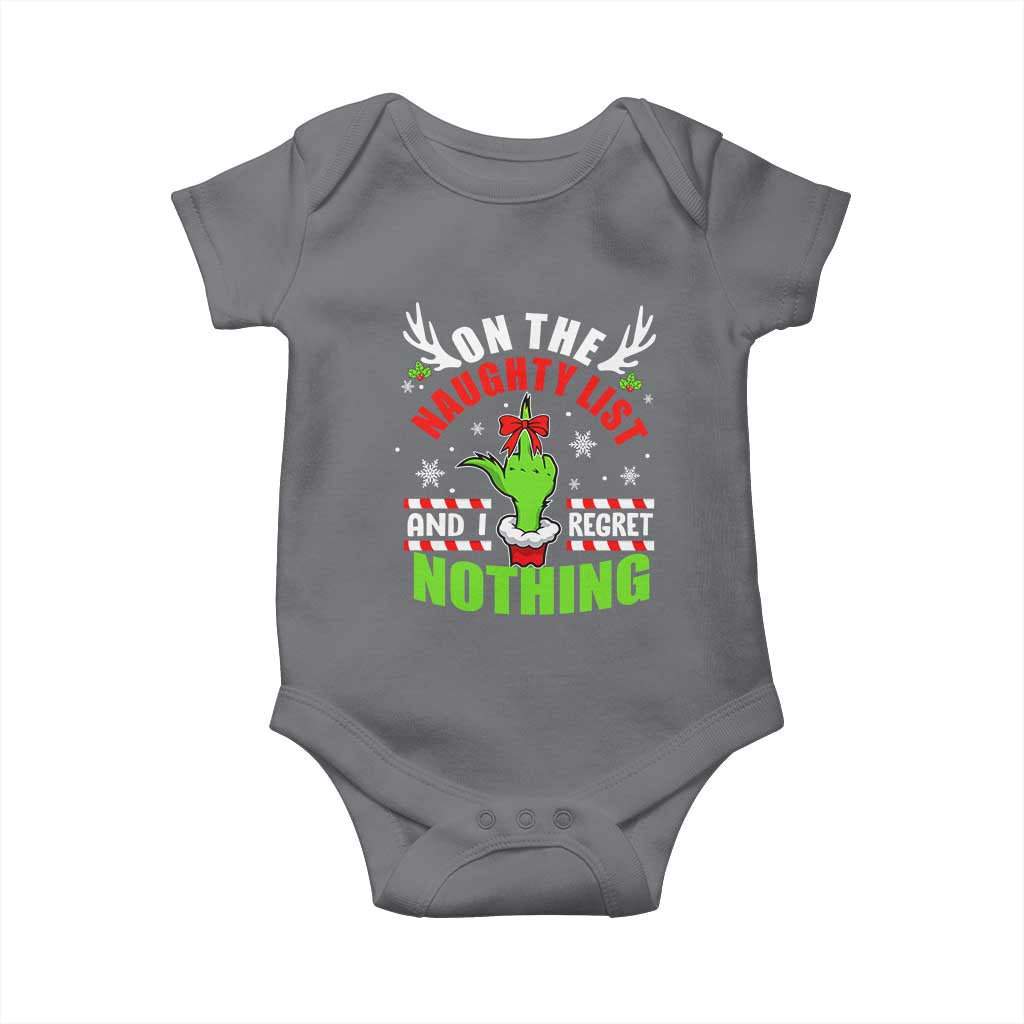 Funny Christmas Baby Onesie On The List Of Naughty And I Regret Nothing TS09 Charcoal Print Your Wear