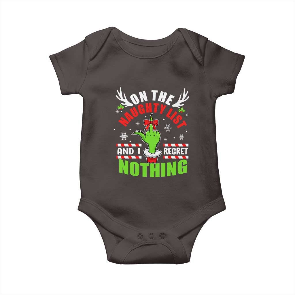 Funny Christmas Baby Onesie On The List Of Naughty And I Regret Nothing TS09 Dark Chocolate Print Your Wear