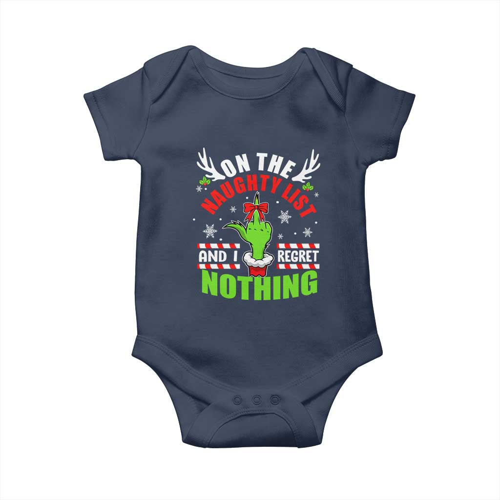Funny Christmas Baby Onesie On The List Of Naughty And I Regret Nothing TS09 Navy Print Your Wear