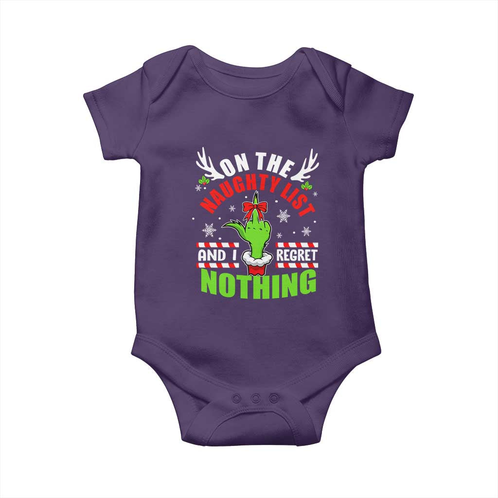 Funny Christmas Baby Onesie On The List Of Naughty And I Regret Nothing TS09 Purple Print Your Wear