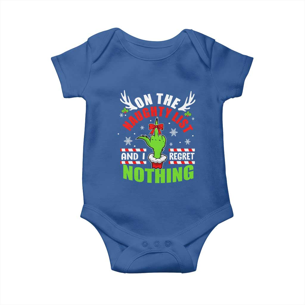 Funny Christmas Baby Onesie On The List Of Naughty And I Regret Nothing TS09 Royal Blue Print Your Wear