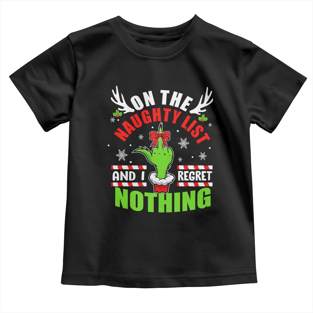 Funny Christmas Baby Shirt On The List Of Naughty And I Regret Nothing TS09 Black Print Your Wear