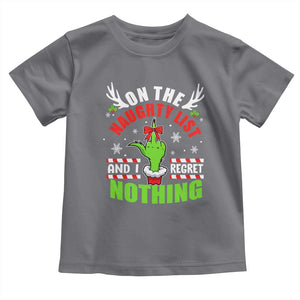 Funny Christmas Baby Shirt On The List Of Naughty And I Regret Nothing TS09 Charcoal Print Your Wear