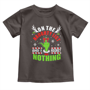 Funny Christmas Baby Shirt On The List Of Naughty And I Regret Nothing TS09 Dark Chocolate Print Your Wear