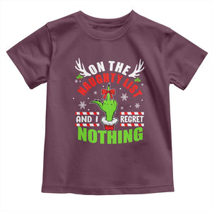 Funny Christmas Baby Shirt On The List Of Naughty And I Regret Nothing TS09 Maroon Print Your Wear
