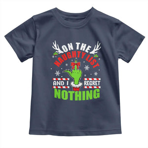 Funny Christmas Baby Shirt On The List Of Naughty And I Regret Nothing TS09 Navy Print Your Wear
