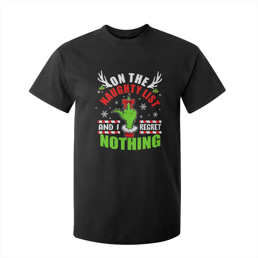 Funny Christmas T Shirt For Kid On The List Of Naughty And I Regret Nothing TS09 Black Print Your Wear