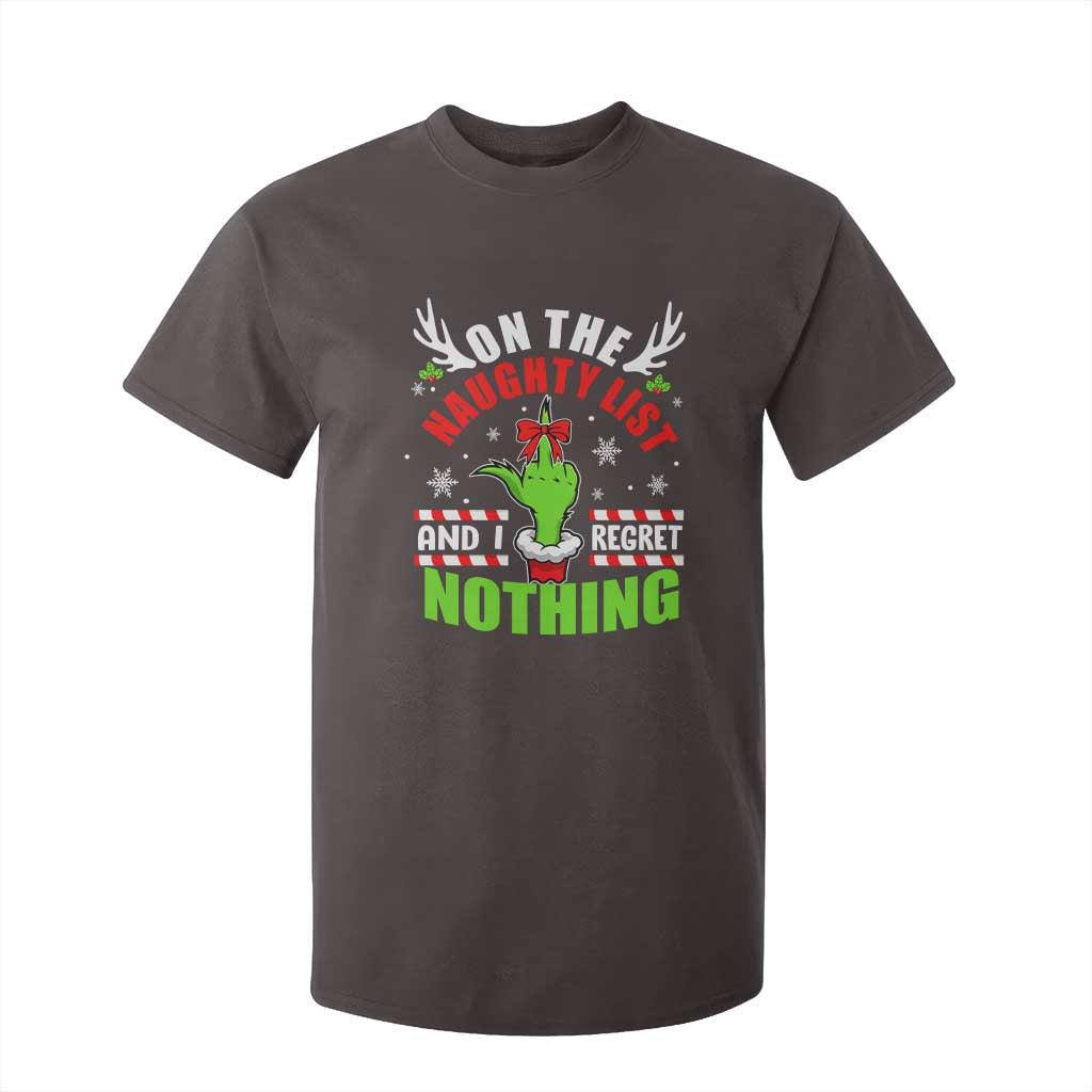 Funny Christmas T Shirt For Kid On The List Of Naughty And I Regret Nothing TS09 Dark Chocolate Print Your Wear