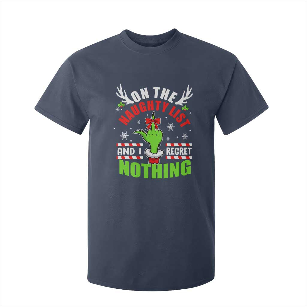 Funny Christmas T Shirt For Kid On The List Of Naughty And I Regret Nothing TS09 Navy Print Your Wear