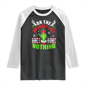 Funny Christmas Raglan Shirt On The List Of Naughty And I Regret Nothing TS09 Black White Print Your Wear