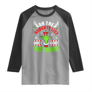 Funny Christmas Raglan Shirt On The List Of Naughty And I Regret Nothing TS09 Sport Gray Black Print Your Wear