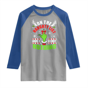 Funny Christmas Raglan Shirt On The List Of Naughty And I Regret Nothing TS09 Sport Gray Royal Print Your Wear