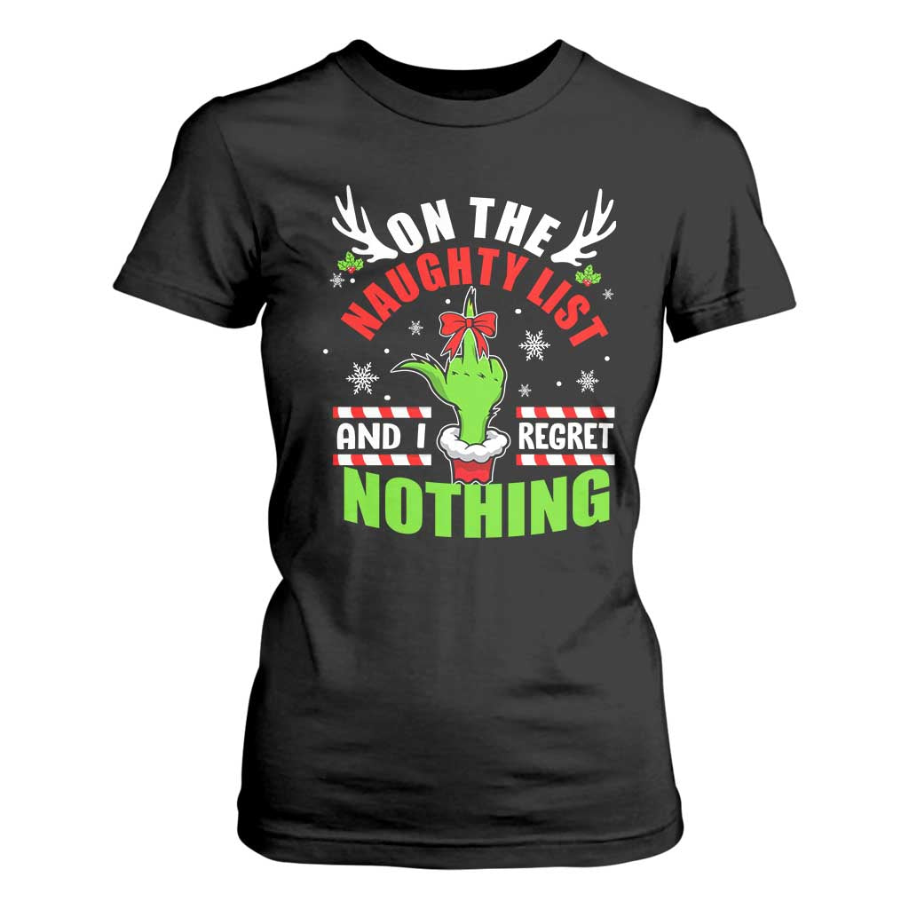 Funny Christmas T Shirt For Women On The List Of Naughty And I Regret Nothing TS09 Black Print Your Wear
