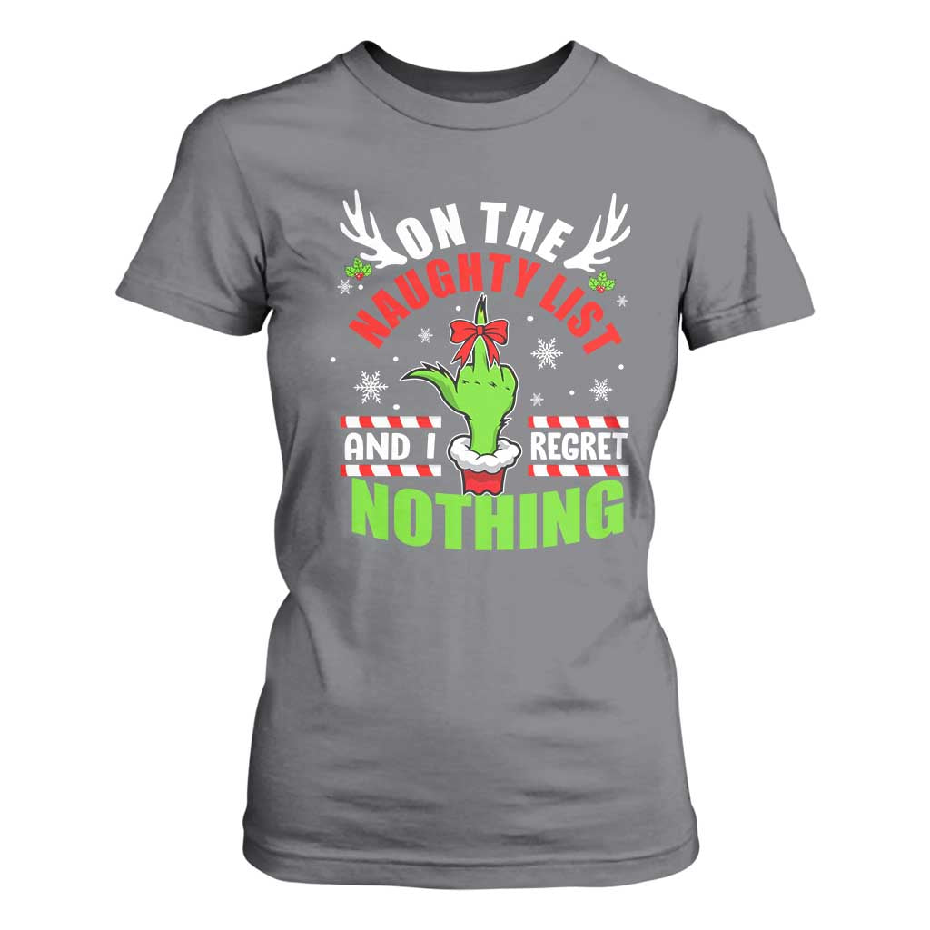 Funny Christmas T Shirt For Women On The List Of Naughty And I Regret Nothing TS09 Charcoal Print Your Wear