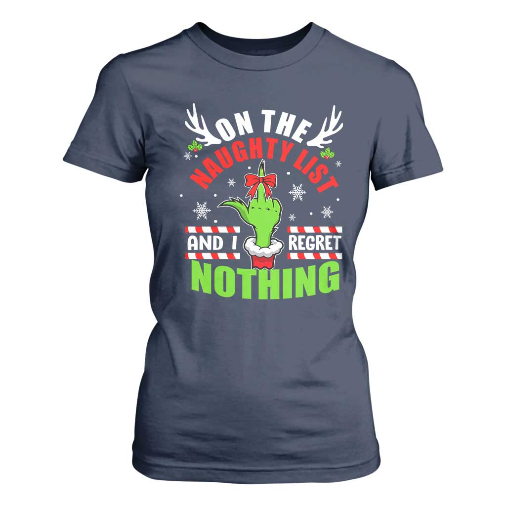 Funny Christmas T Shirt For Women On The List Of Naughty And I Regret Nothing TS09 Navy Print Your Wear