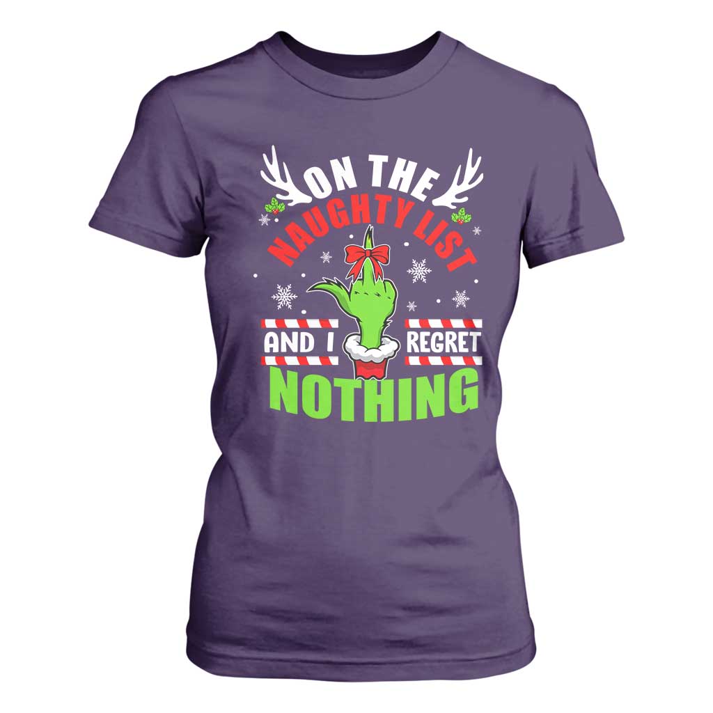 Funny Christmas T Shirt For Women On The List Of Naughty And I Regret Nothing TS09 Purple Print Your Wear