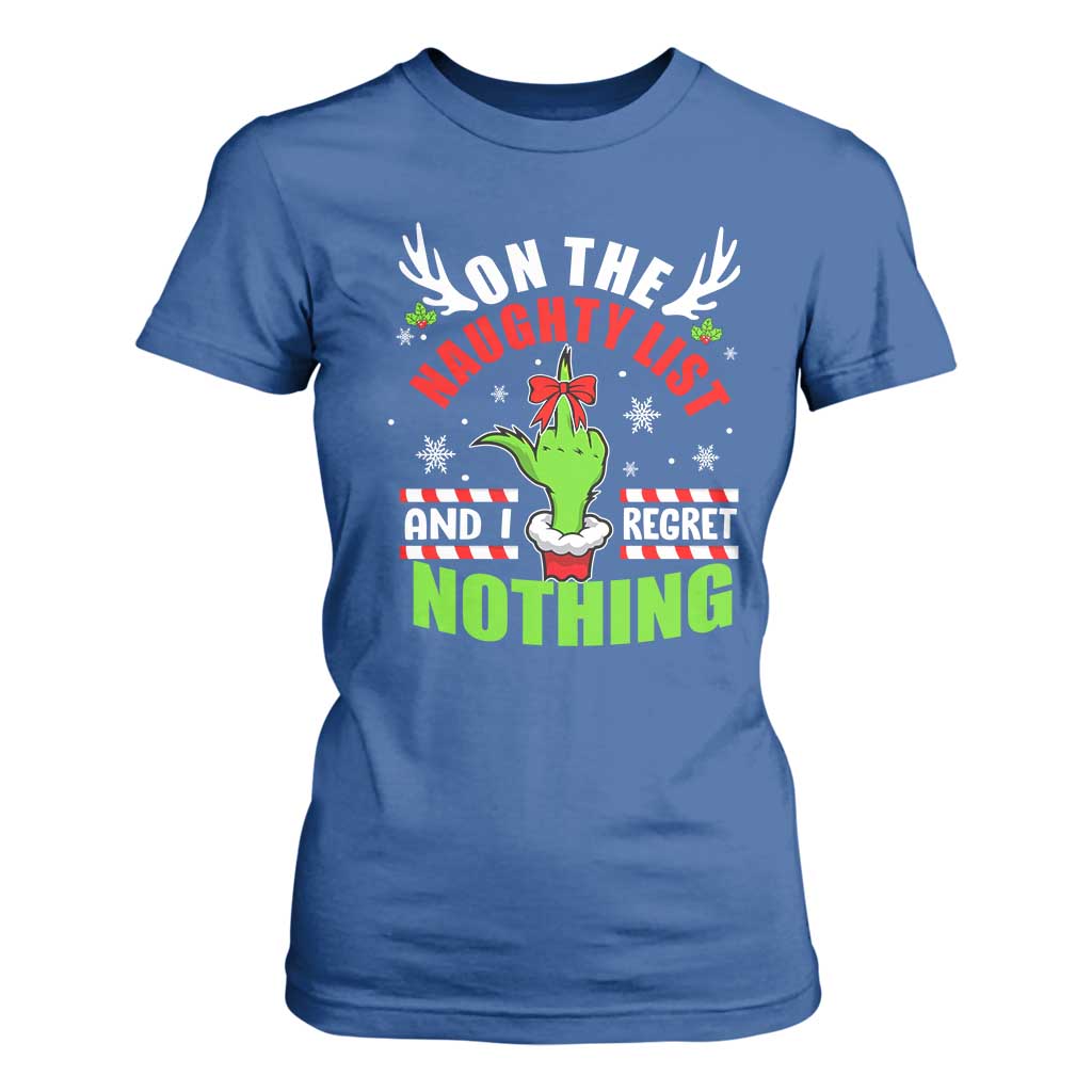 Funny Christmas T Shirt For Women On The List Of Naughty And I Regret Nothing TS09 Royal Blue Print Your Wear