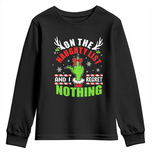 Funny Christmas Youth Sweatshirt On The List Of Naughty And I Regret Nothing TS09 Black Print Your Wear