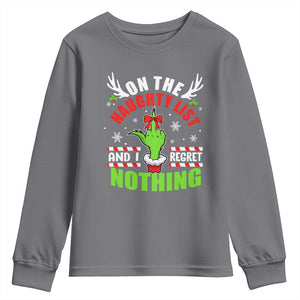 Funny Christmas Youth Sweatshirt On The List Of Naughty And I Regret Nothing TS09 Charcoal Print Your Wear