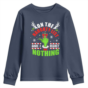 Funny Christmas Youth Sweatshirt On The List Of Naughty And I Regret Nothing TS09 Navy Print Your Wear