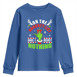 Funny Christmas Youth Sweatshirt On The List Of Naughty And I Regret Nothing TS09 Royal Blue Print Your Wear
