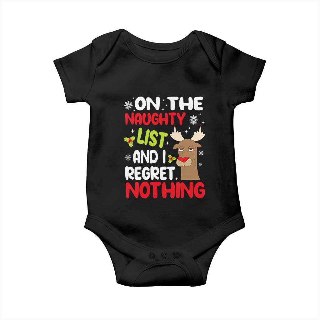 Funny Christmas Baby Onesie On The List Of Naughty And I Regret Nothing Reindeer TS09 Black Print Your Wear