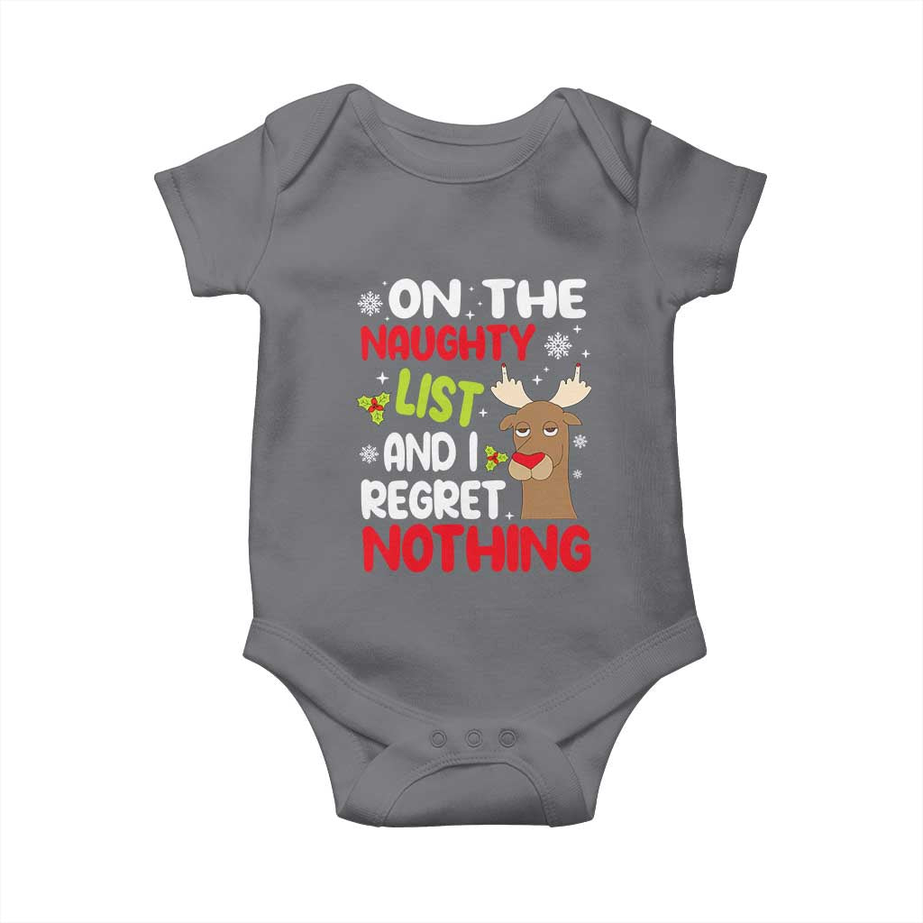Funny Christmas Baby Onesie On The List Of Naughty And I Regret Nothing Reindeer TS09 Charcoal Print Your Wear